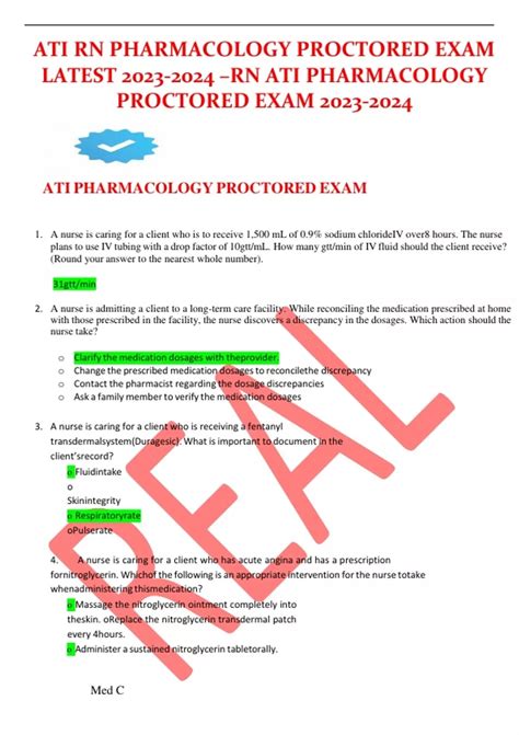 Old nursing<strong> exams</strong> provide an opportunity for students to practice. . Ati rn pharmacology proctored exam